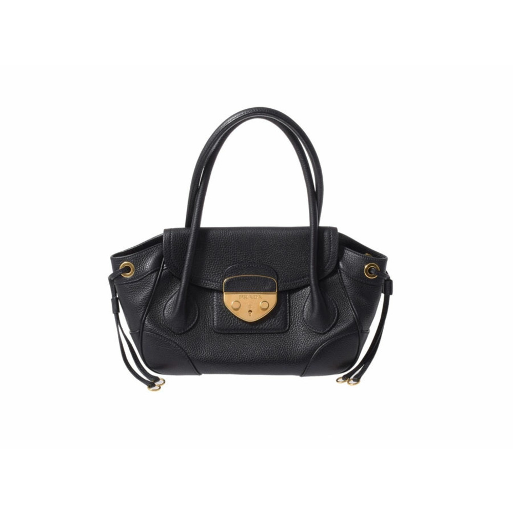 Prada Black Vitello Daino Strip Leather Pattina Shoulder Bag
